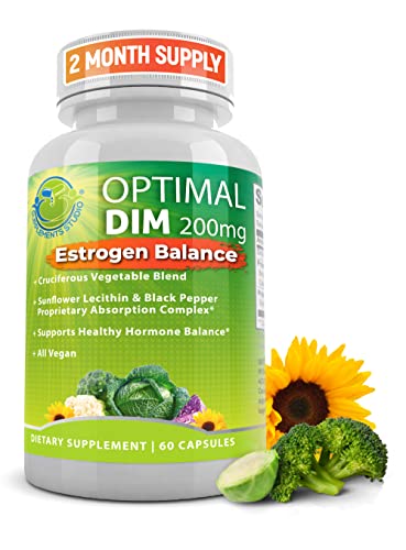 Optimal DIM Supplement 200mg for Women and Men - Made with Organic Whole Foods - Hormone Balance for Women - Estrogen Blocker for Men - Delayed-Release Capsules for Maximum Absorption - 2 Month Supply