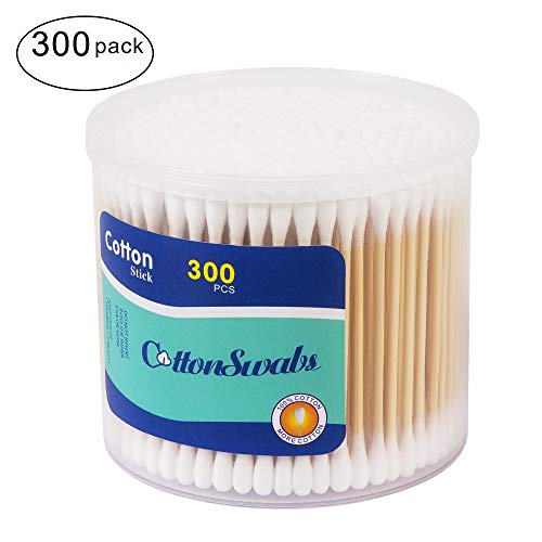 Premium Double Tipped Cotton Swabs(300ct/box) by Leehna: 100% Organic White Cotton with Bamboo Handle