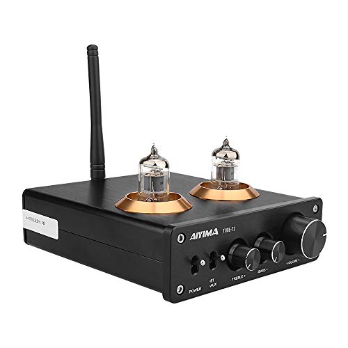 AIYIMA Audio 6J1 Tube Preamplifier Bluetooth 5.0 HiFi Treble & Bass Adjustment Audio Preamplifier DC12V Amplifier Preamp for Home Theater System (Black+Bluetooth 5.0)