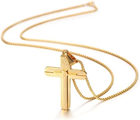 Wistic Men's Stainless Steel Cross Pendant Necklace with Long Gold Chain, 29.99 Inches