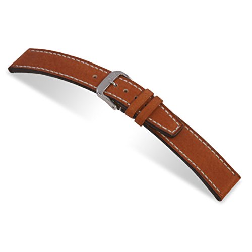 22mm RIOS1931 Cognac Havana - Genuine Pigskin Leather Watch Band with White Stitching 114x82