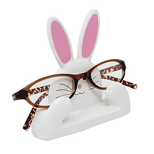 JewelryNanny Fun Animal Eyeglass Holder Stand for Kids Women - Securely Hold Kids Eyeglasses, Adult Reading Glasses Like Glasses Organizer for Desk, Bedside Nightstand - Rabbit