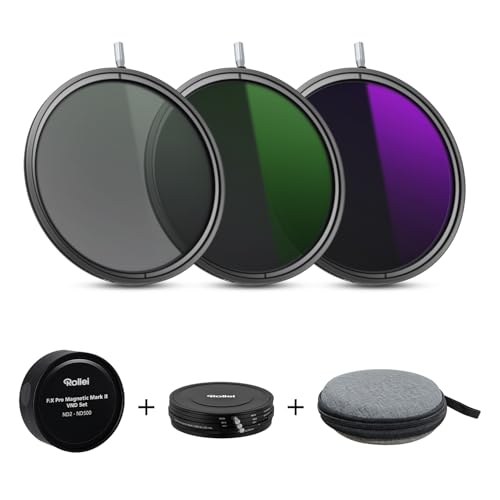 Rollei F:X Pro Magnetic Mark II VND Set 82mm, Juego Filtros ND con 3 Filtros Magnéticos Variables ND2-ND500 (1-9 Stops) para Objetivos de 82mm Filtros ND Fotográficos con Tapas y Anillo Base Magnético