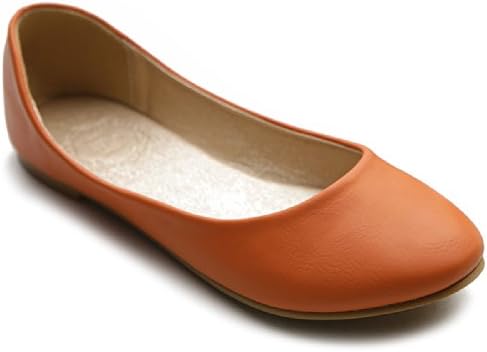 Ollio Women's Shoe Ballet Basic Light Comfort Low Heel Flat M1009 (8.5 B(M) US, Orange)