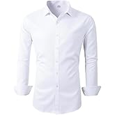 Beninos Men's Dress Shirts Solid Long Sleeve Texture Formal Shirt Business Casual Button Down Shirts