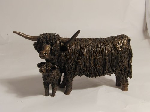 Large 'Highland Cow and Calf standing' Sculpture by Veronica Ballan