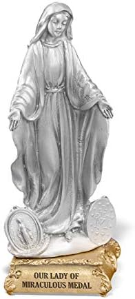 Hail Mary Gifts 1pc, 4 1/2" Our Lady of Miraculous Medal Pewter Statue ON Base