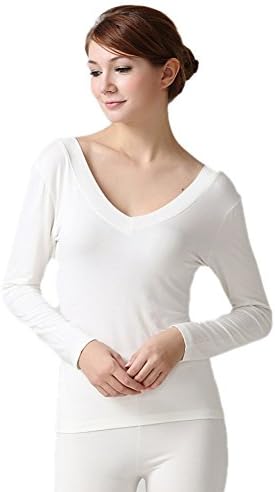 Confreebroon Womens Long Sheeve Tight V Round Neck T-shirts (White, Xl)