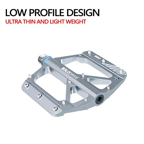 SOLODRIVE Mountain Bike Flat Pedals, NonSlip MTB Pedals Flat Aluminum Alloy Bicycle Pedals, 9/