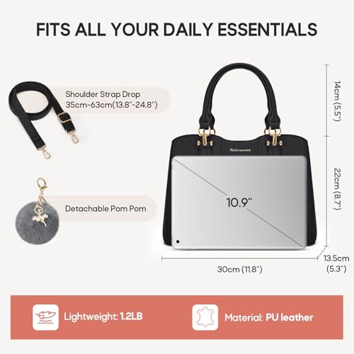 RAINSMORE Women's Medium PU Leather Handbag, Small Handbag, Shoulder Bag for Daily, Work, black
