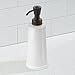 mDesign Modern Bathroom Ceramic Refillable Liquid Soap Dispenser Pump Bottle for Vanity Counter Tops, Kitchen Sink - Holds Hand Soap, Dish Soap, Hand Sanitizer & Essential Oils - White/Bronze