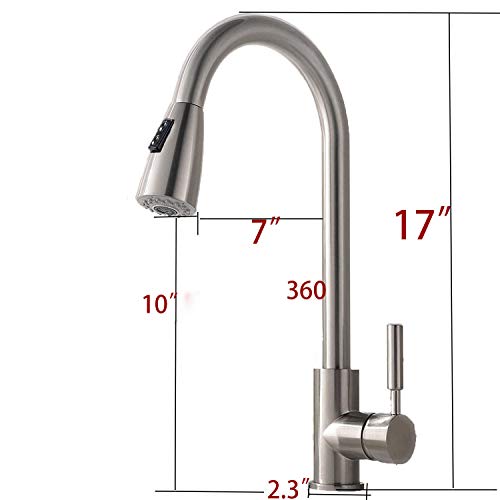 Kitchen Faucet, Stainless Steel Kitchen Sink Faucet, Single Handle High Arc Brushed Nickel Kitchen Faucets with Pull Down Swivel Sprayer, Pull Out Water Faucet for Kitchen, bar, Bathroom