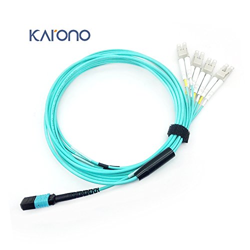 Karono MPO/MTP Breakout Cable, MPO/MTP to 8 x LC (4 Duplex), 40GbE QSFP 40GBase-SR4, OM3 Fanout Fiber Optic Cable - Aqua, 3M(10ft)