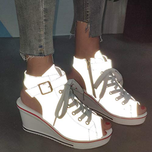 lkoezi Women High Pumps, Lady Wedges Casual Shoes Illuminate Fish Mouth Platform Shoes Chameleon Reflective Sandals Side Zipper Lace Fish Boots