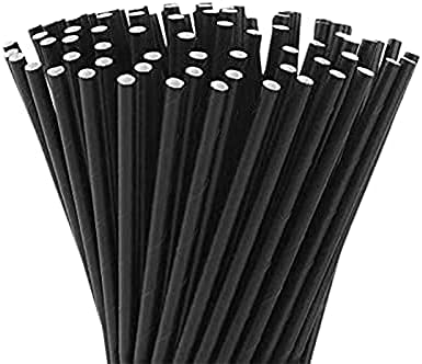 Virsus 250 Paper Straws 15/7 Biodegradable Compostable Black Colour Cocktails, Cold and Hot Drinks Eco Friendly