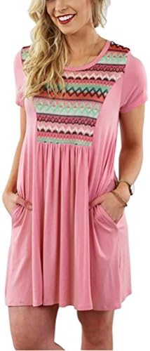 Myobe Womens Summer O Neck Short Sleeve Floral Printing Stitching Large Size Loose Casual Dress(5XL, Pink)