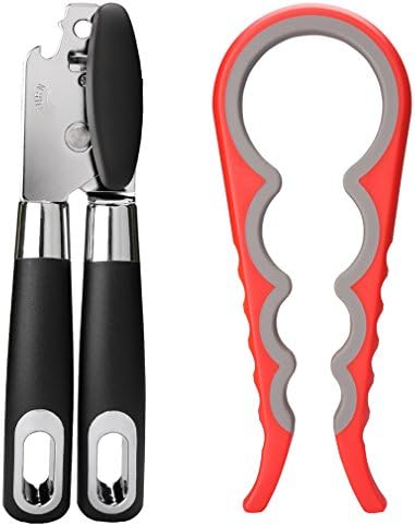 Bukey Can Opener and Jar Opener โ Professional Stainless Steel Grips Smooth Edge Manual Tin Opener and Best Rated Kitchen Grippers to Remove Stubborn Lids, Caps and Bottles