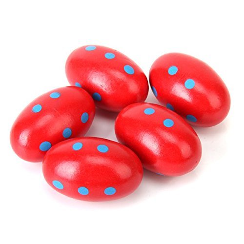 sea-junop 5 Pcs Wooden Egg Maracas Shakers Music Instruments Percussion Toy for Kids (Red)