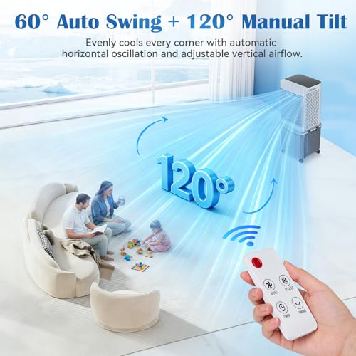 Portable Air Conditioner, [8GAL|2237 CFM] Air Cooler, 2 Modes 3 Speeds Portable AC Blow Cold Air, 120° Swing & 7H Timer, 30H+ Cooling, Windowless Air Conditioner w/Remote for Room, Office, Patio