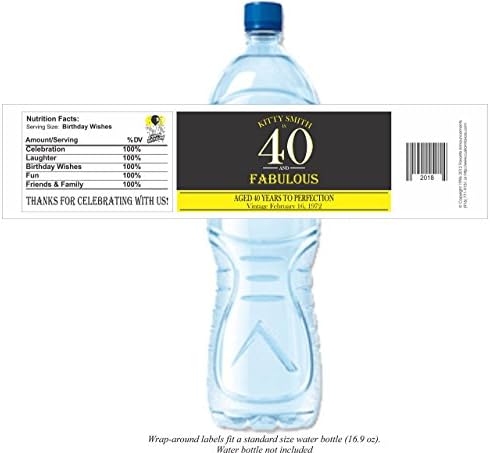 Birthday Water Bottle Labels, 40 and Fabulous (set of 20)(Y686)