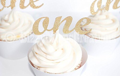 Personalized First Birthday "One" Cupcake Toppers - Set of 12 (customizable, gold cute party supplies, birthday party, simple décor)