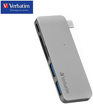 Verbatim 5-in-1 USB-C Hub, Type-C to USB-C Adapter with SD/MicroSD Card Reader/USB 3.0 Multiport Charging Dongle for Apple New MacBook Pro 2018/2017, Google Chromebook and Dell XPS