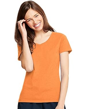 Women's 4.5 oz. X-Temp Performance V-Neck, Neon Orange Heather, S