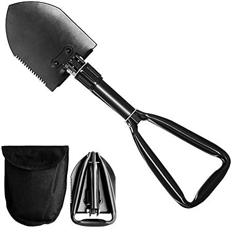 Foldable 4 in 1 Iron Shovel with Triangle Handle | Portable Garden Shovel with Carrying Pouch Included | Durable and Adjustable into Pickaxe Hoe Blade for Garden Military Survival Camping Hiking
