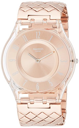 Swatch pink cushion rose gold dial stainless steel ladi…