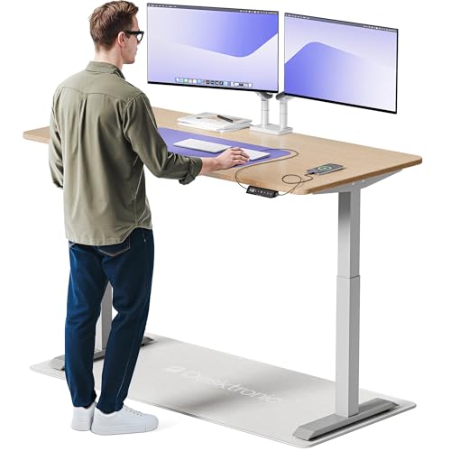 Desktronic HomeOne – Elektrisch höhenverstellbarer Schreibtisch aus Bambus, 160 × 80 cm, mit Touchscreen-Steuerung & integrierten USB-A & USB-C Ladean