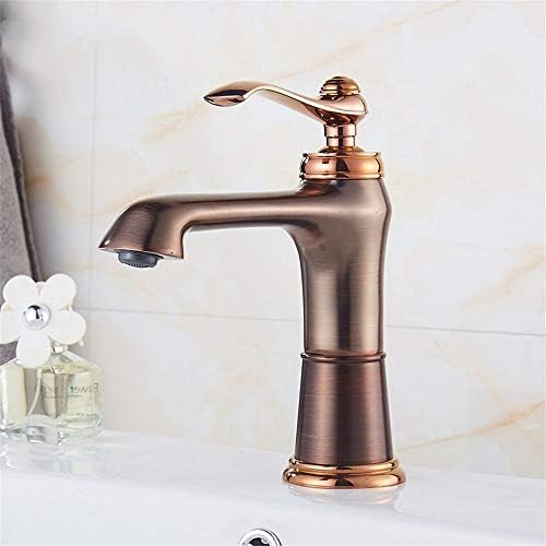 YAWEDA Antique Noodle Pot Tap Rose Gold Cold and Hot Water Mixer Copper Full Classical Rotary Black Brown Ancient Copper Wash Pot Single Hand,A Dwarf