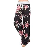 Women Pants,Haoricu Summer Women Floral Prints Drawstring Wide Leg Loose Pants Leggings