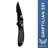 Benchmade - Griptilian 551 Knife with CPM-S30V Steel, Drop-Point Blade, Serrated Edge, Coated Finish, Black Handle