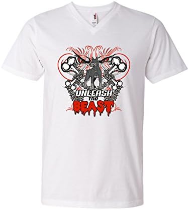 Tenacitee Men's Unleash The Beast V Neck T-Shirt, Large, White