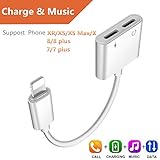 ebasy Lighting Adapter Compatible Phone Xs/XR/Xs Max/X / 7/8 / 7 Plus, 2-in-1 Lighting Splitter Adapter Dual Headphone Audio and Charge Adapter.(Compatible iOS 11, iOS 12 Later)-[White]