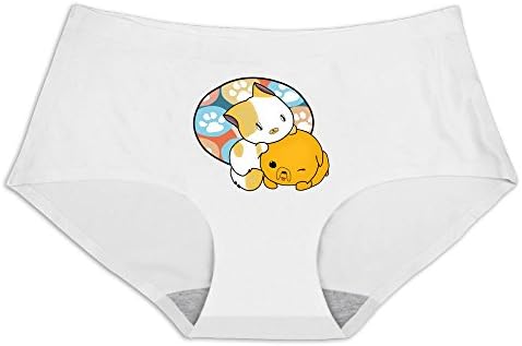 ELIUMS Women's Cartoon Kittens And Puppies Silk Underwear Panties Briefs White