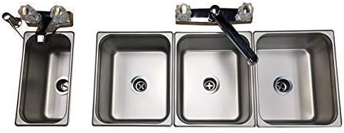 4 3 Compartment Custom (Steam Table Pans) Drop In Sink for Portable Food Trucks, Trailers or Kiosk with Hot Water and Hand Wash DIY 17 pieces