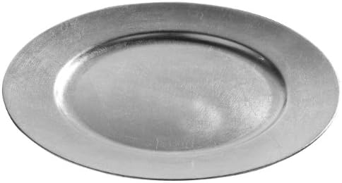 Get Goods Set Of 33cm Round Charger Plates - Red / Gold / Silver - Plastic - Rustic Effect - Wipe Clean Only (10 Charger Plates, Silver)