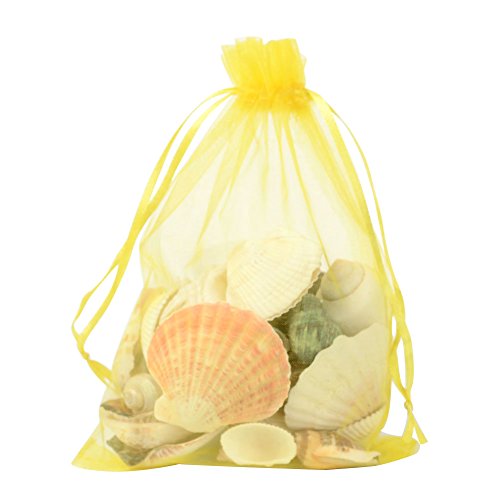 Pandahall 100 PCS 5x7 inch Yellow Organza Drawstring Bags Party Wedding Favor Gift Bags