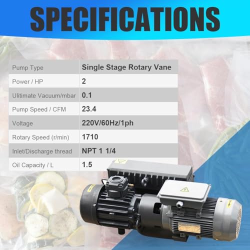 2HP Rotary Vane Vacuum Pump, 23.4 CFM Single-Stage Oil-Sealed Pump, 220V 60Hz photo 10