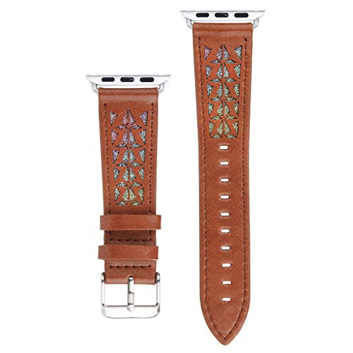 Meidexian888 Replacement Watch Bands for Apple Watch Series 1/2/3/4 38 / 40mm, Openwork Carved Leather Strap Adjustable Wrist (Brown)