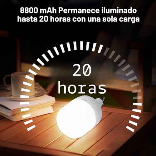 LETOUR Rechargeable Camping Lamp, 5000 Lumens, Portable LED Light Bulb with 5 Lighting Modes, IP45 Waterproof, 8800 mAh Hiking Camping Emergency Outdoor