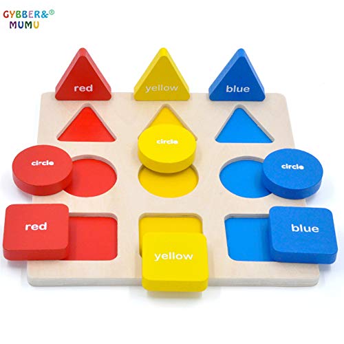 GYBBER&MUMU Puzzle Jigsaw Toy Shape Color Recognition Geometric Blocks Sorting Game Pre-Educational & Learning Wooden Toy for Kids Toddlers Boys and Girls - Thumbnail 4