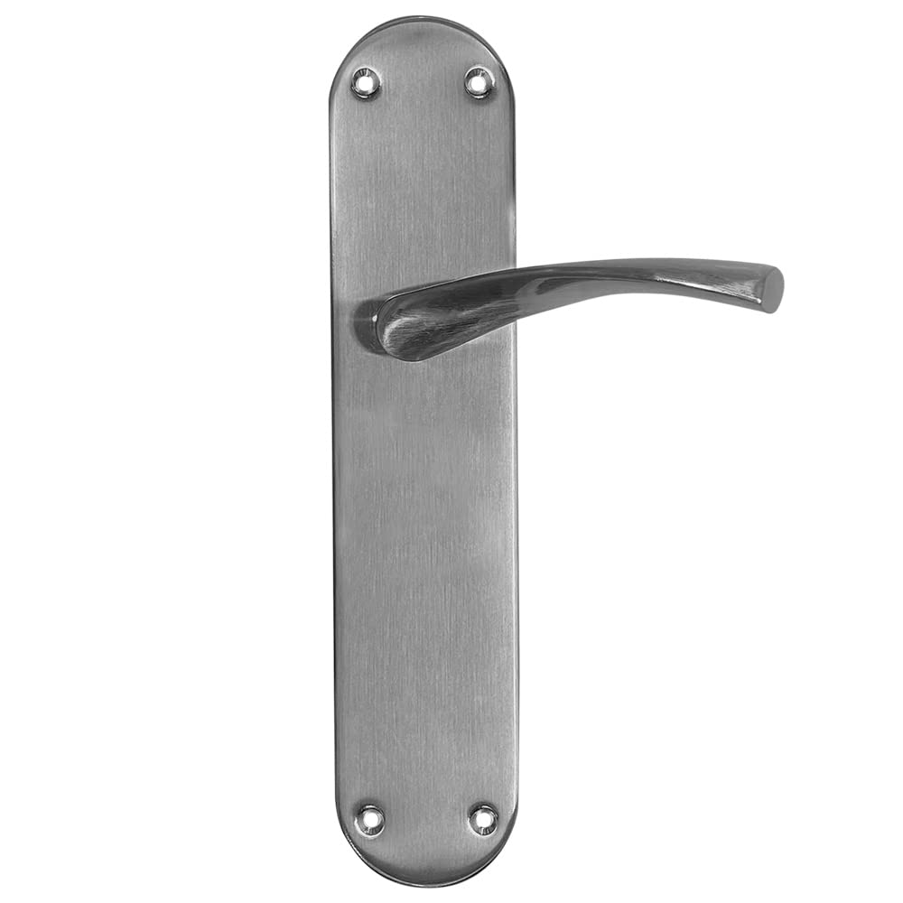 Micel - 07079 Door Handle Set with Wide Steel Plate and Aluminium Handle, Satin Nickel Finish, Silver, 280 x 145 x 70 mm