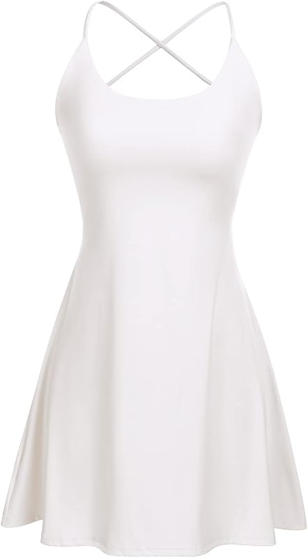 Vestido de ténis feminino com soutien integrado e calções com bolsos, sexy com rendas, costas abertas, vestido desportivo de golfe, branco, S