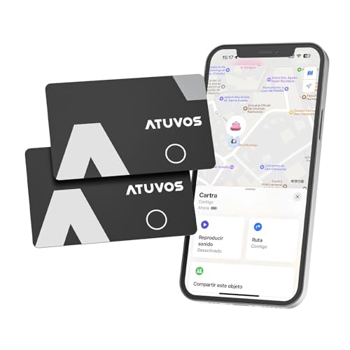 ATUVOS Air Tag Card Tracker 1.6 mm 2 Pack Black, Bluetooth Smart Locator Compatible with App Search Apple (iOS Only, Android Not Supported), Tracker Finder for Wallet, Luggage, Passport, etc