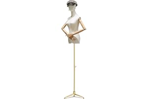 MADAMERA Female Dress Form Mannequin Torso, Model Display Mannequin Body, with Detachable Head, Wooden Hands and Tripod Base Stand for Sewing Clothing Jewelry Display, Height Adjustable 47”-82”