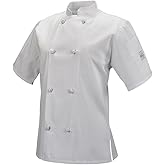 Mercer Culinary M60024WH1X Millennia Women's Short Sleeve Cook Jacket with Cloth Knot Buttons, X-Large, White