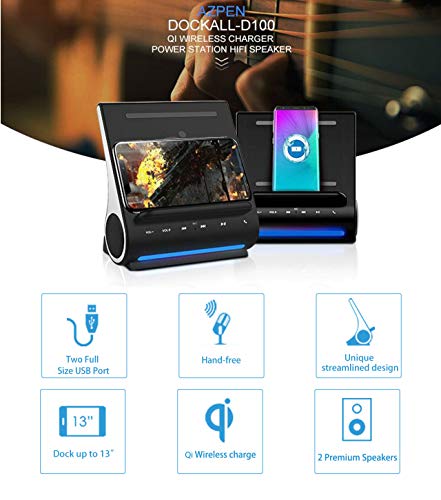Azpen-Dockall-D100-Qi-Wireless-Charger-Bluetooth-Premium-Speakers-Docking-Station-with-Built-in-Mic-Handsfree-call-3-in-1-Station-for-iPhone-and-Samsung-phone