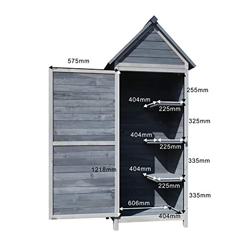 Wiltec Gartenschrank aus Holz grau 77x53x179cm mit Tür, Satteldach und Bitumenisolierung Gerätehaus Werkzeughaus Geräteschrank Werkzeugschrank Geräteschuppen – Bild 6